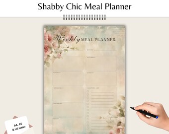 Weekly meal planner Food Tracker Printable Daily FloraI log Track Check Download Shopping List Diet fitness Body BMI Goals Scales Slimming