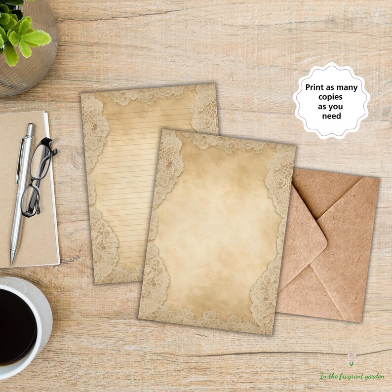 Shabby Victorian Vintage Lace Stationery | Lined Paper Instant Download | Elegant Printable ...