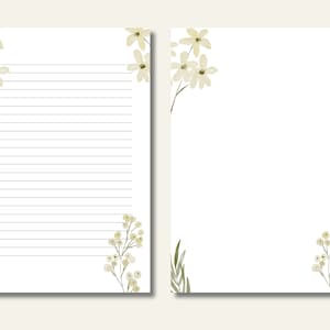 Hoja de línea de papel de carta imprimible floral Papel de carta imprimible floral Papel de escribir Conjunto de escritura de cartas imprimible Papelería beige mínima