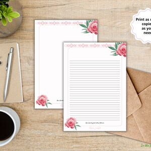 Briefpapier Geboortemaand juni romantisch Roos Bloem Bloemen Instant download gelinieerd schrijfblok Notitiepagina Afdrukbaar Briefgedicht Papier Verjaardagen