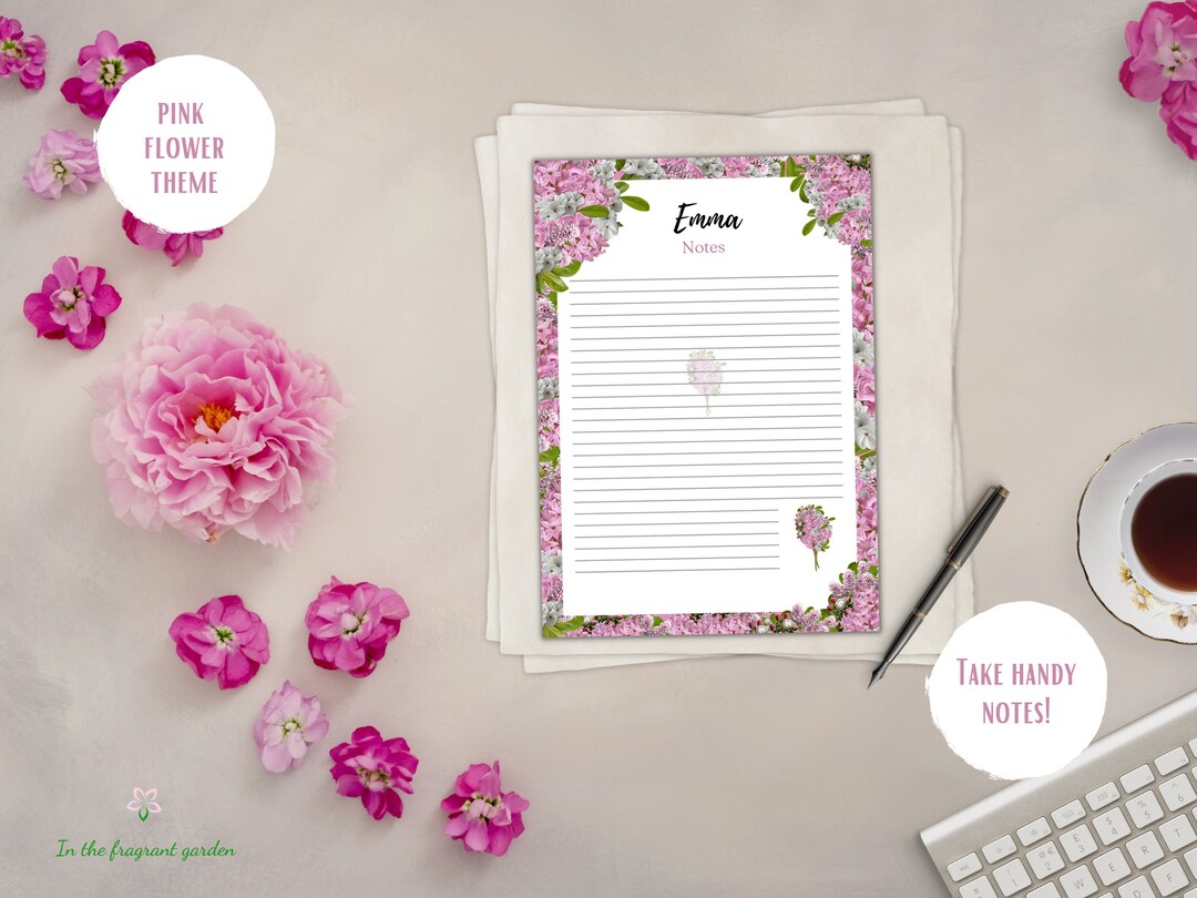 Cute Flower Notes Page Printable Lined Note Stationery Note Taking ...