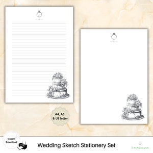 Papelería con bocetos de cartas de novia con motivos florales / Papel rayado para novias y esposas / Juego de escritura para bodas / Notas de discurso para compromisos románticos imprimibles