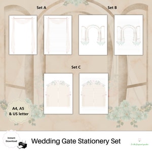 Puerta de boda Papelería floral Papel forrado floral descargar bloc de notas Página de notas Papelería imprimible carta de compromiso votos matrimoniales Novia