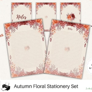 Lettera stampabile autunnale floreale Cancelleria per ufficio Carta a righe Scarica il blocco per appunti dei fiori Note Pagina Linee Stagione del raccolto autunnale arancione A4 A5