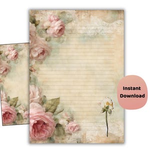 Carta da lettere a righe Victorian Rose / Shabby Chic (download digitale)