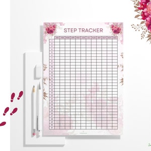 Stappentracker Stappentracker Floral Weight Watchers Afslanken Wereld Dagelijkse stapuitdaging Oefenlogboek Fitnesstracker Training PDF Maandelijks 2023