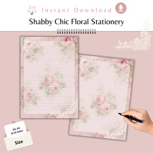 Papelería con rosas rosas victorianas de estilo shabby chic / Papel rayado con motivos florales antiguos / Descarga instantánea para diarios desgastados / Cartas románticas