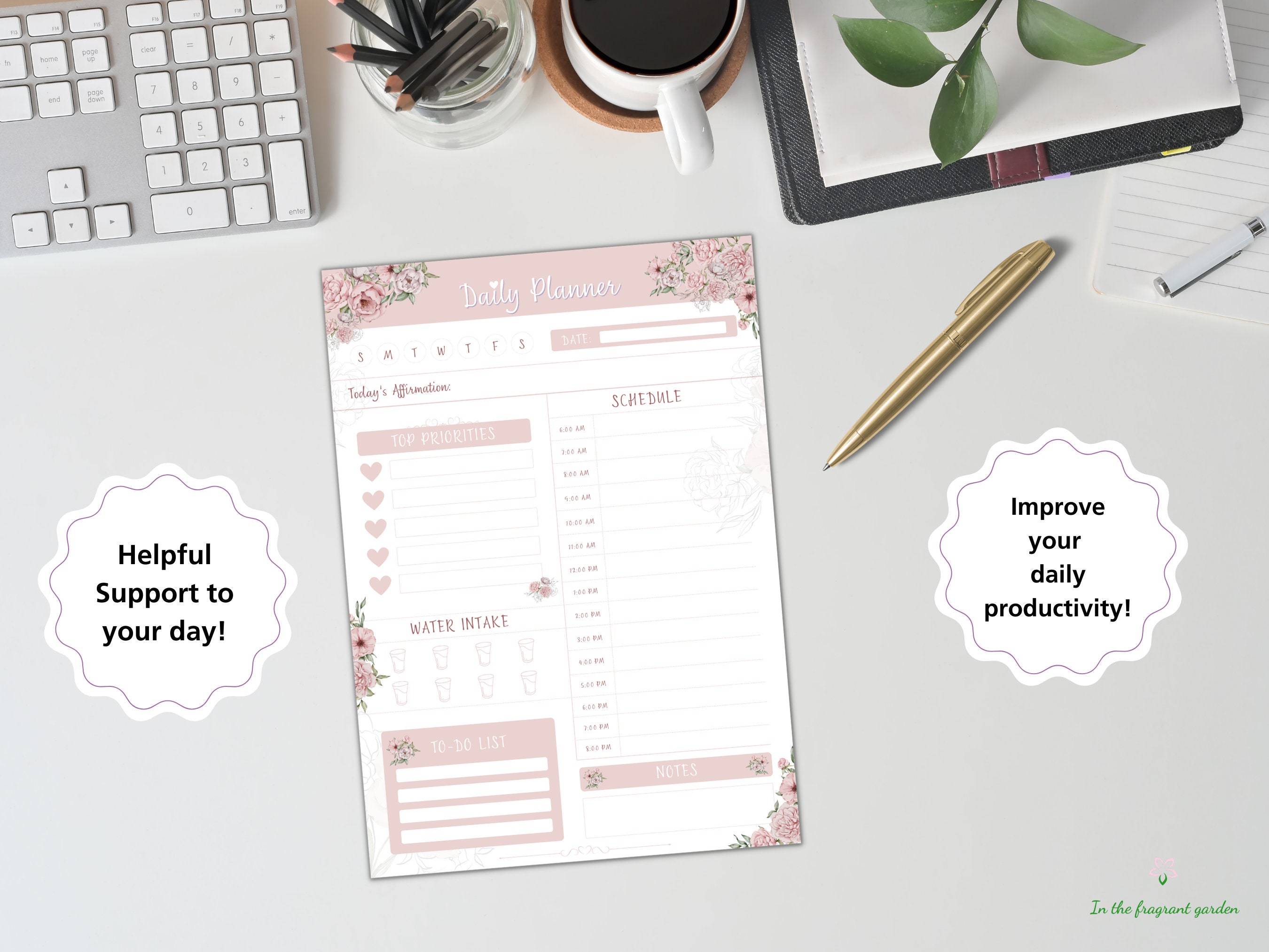 Downloadable Digital Daily Planner Printable Hourly Work Day Schedule ...