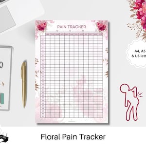 Printable Pain Tracker Daily FloraI Injury log PDF Improve symptoms trigger Track Check Symptom Doctor Journal Cramps Download Chronic Body