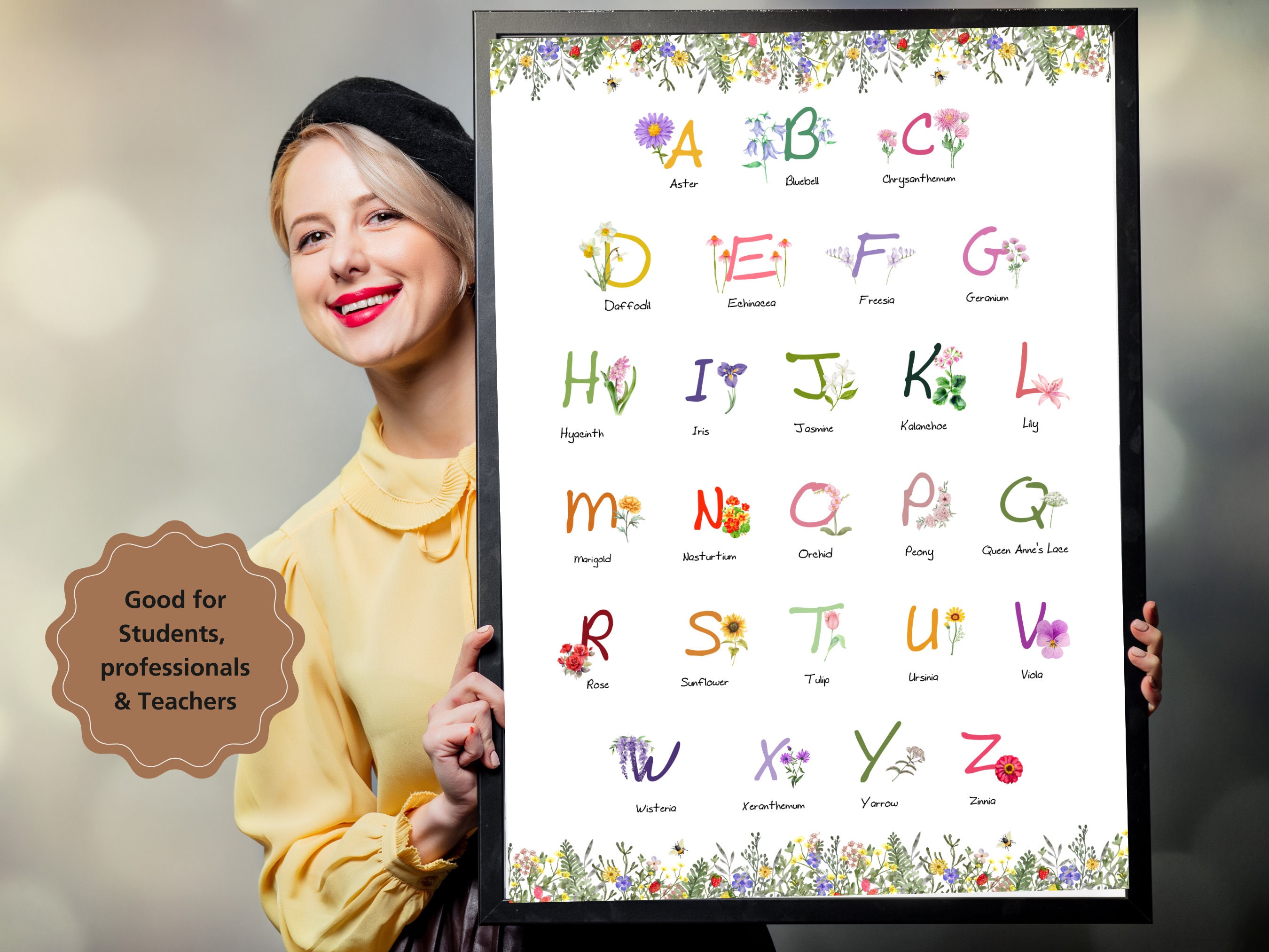 Printable Flower Alphabet A to Z Flowers Alphabet Poster ABC Etsy