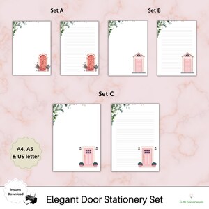 Puerta principal Papelería floral Papel forrado floral descargar bloc de notas Página de notas Papelería imprimible Carta PenPal Suministros de oficina Puerta de la casa