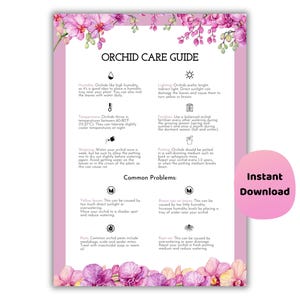 Orchid Care Guide Printable, Houseplant Help Poster (A4, A3, US)