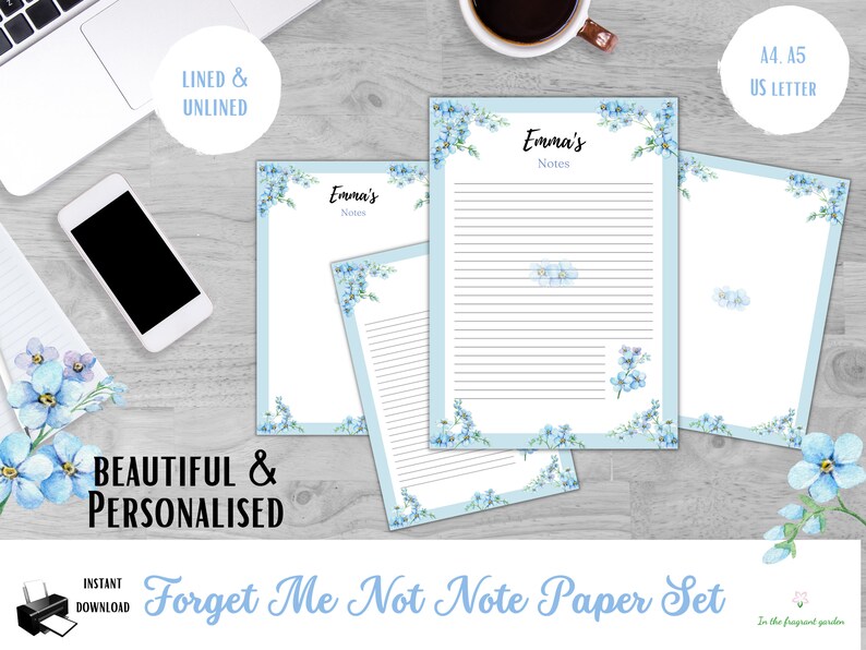 Personalised Floral Forget Me Not Notes Page (digital Download) - Etsy