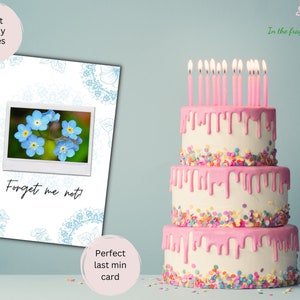 Biglietti di compleanno Non ti scordar di me Buon compleanno floreale Carta personalizzabile stampabile Floreale Blu myosotis dimentica il compleanno per il suo biglietto d'auguri