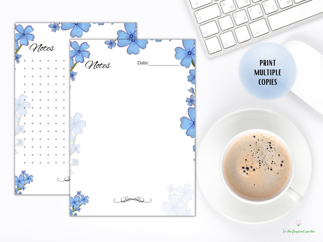 Paper Printable Floral Forget Me Not Flower Set of 5 Notepad Notepaper ...