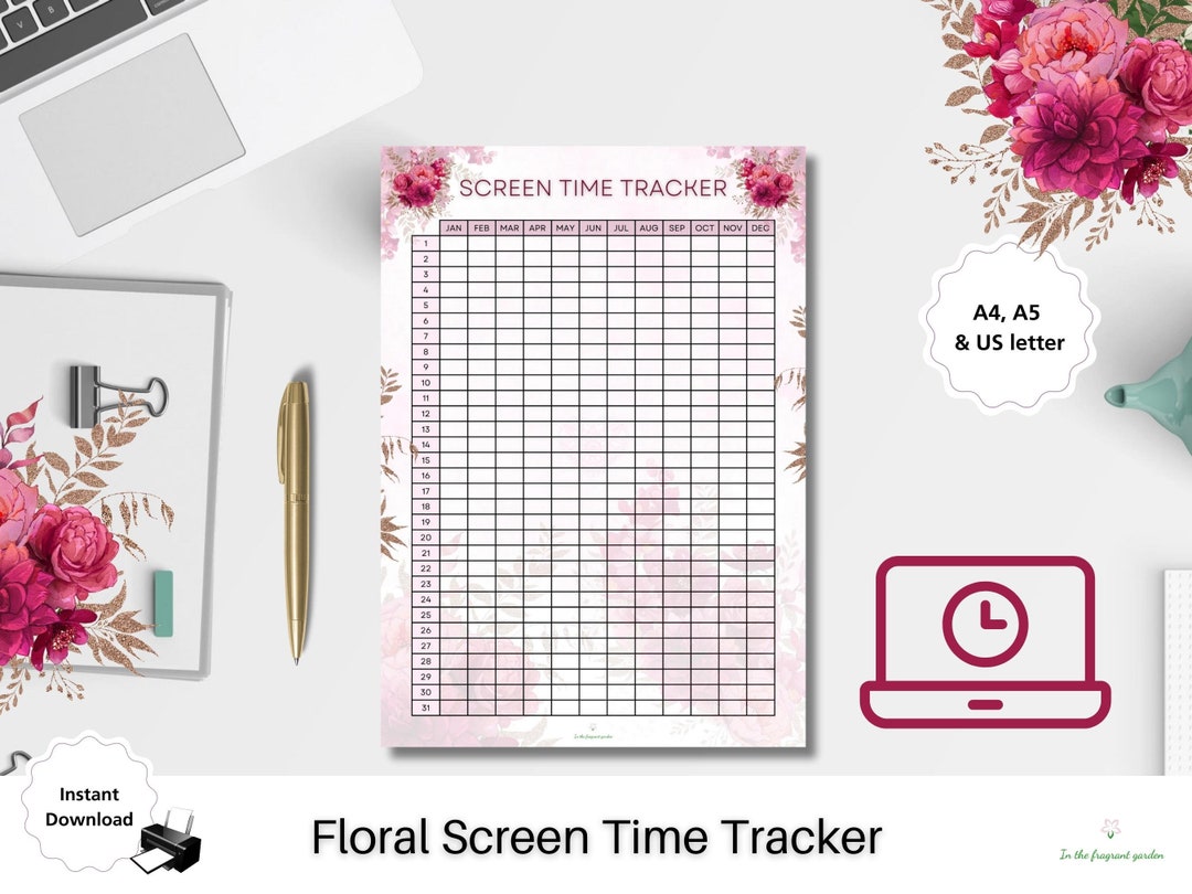 Floral Screen Time Tracker Printable, Digital Detox Log (PDF Download ...