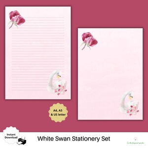 White Swan Stationery Mignon papier doublé notes florales roses enfants papeterie Papier télécharger bloc-notes fantaisiste Notes Printable Animal Art