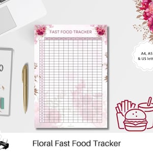 Floral Fast Food Tracker Printable, Health & Diet Journal (PDF Download)