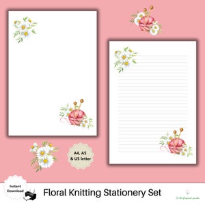 Stricken Floral Briefpapier gestrickt floral gestrickt download Schreibblock Hinweis Seite Printable Briefpapier