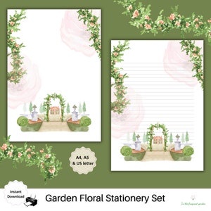 Romantische Bloementuin Bruidshuwelijksgeloften brief briefpapier Bloemen gelinieerd papier verloving verloofde schrijven Afdrukbaar briefpapier Romantische gelofte