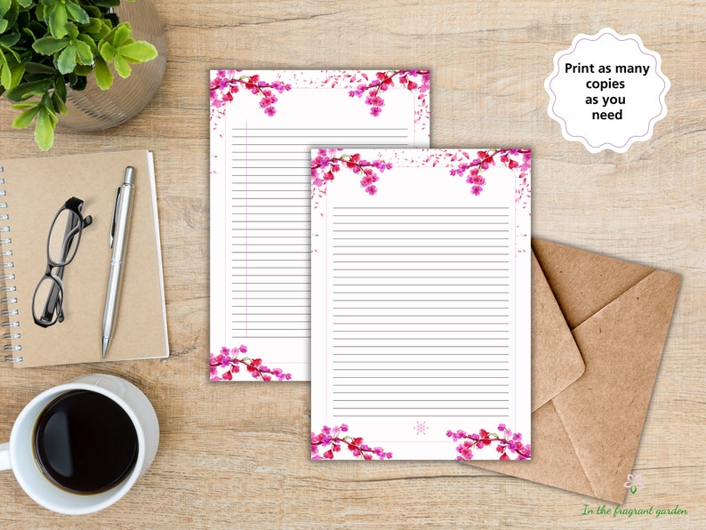 Stationery Stationary Printable Lined Paper Margin Office Download Pink