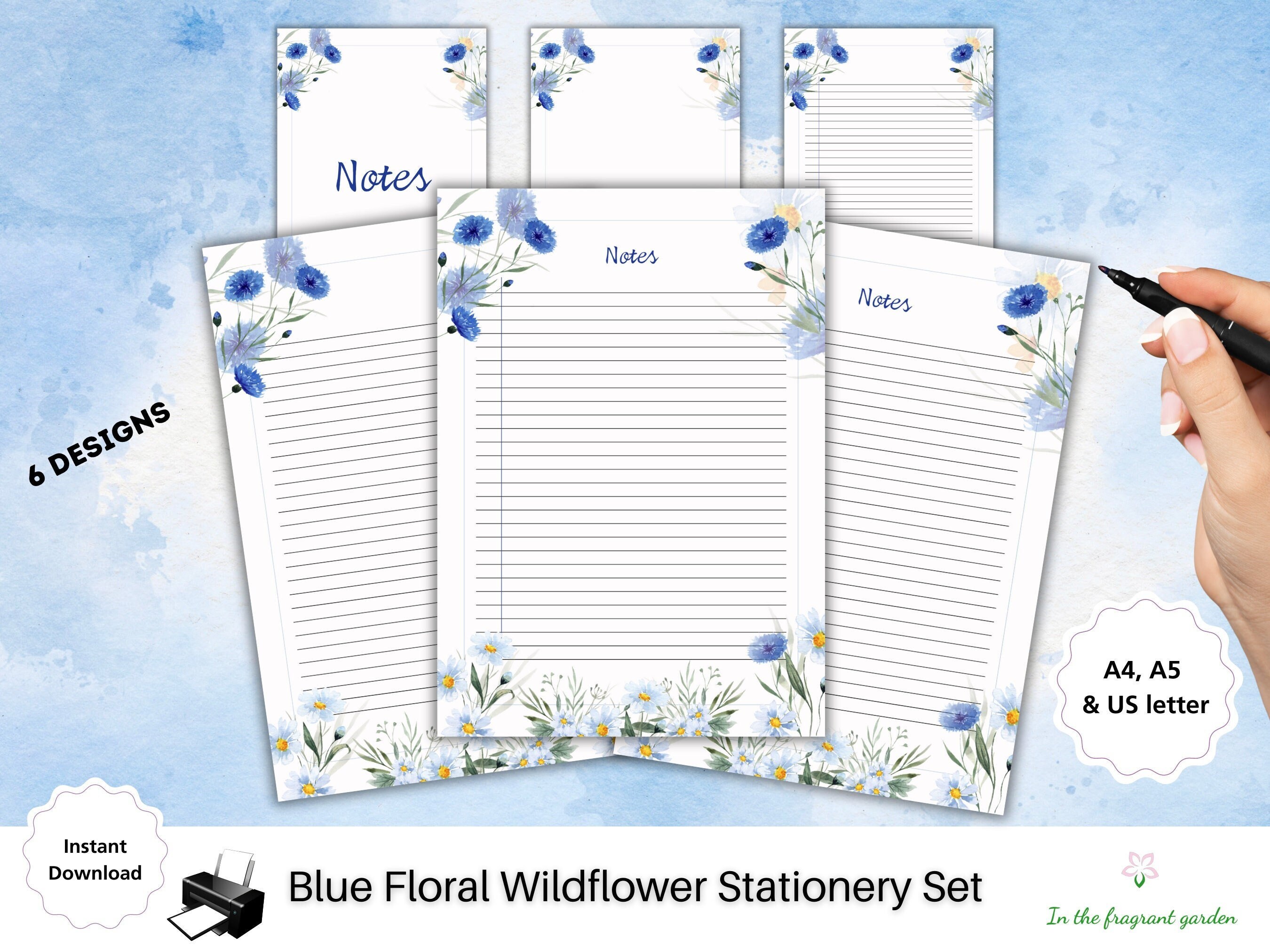 Floral Cottage Core Garden Printable Lined Paper Margin Office ...