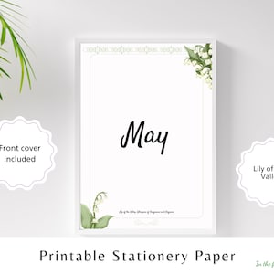 Briefpapier Geboortemaand mei Lelietje-van-dalen Bloem Bloemen Instant download gelinieerd schrijfblok Notitiepagina Afdrukbaar Groenboek Verjaardagen