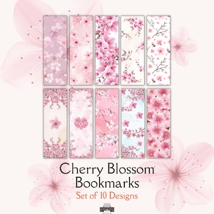 Segnalibri con fiori di ciliegio per amanti dei libri / Set di segnalibri floreali per circoli di lettura / Tracker di lettura scaricabile / Per lei / Design del giardino giapponese