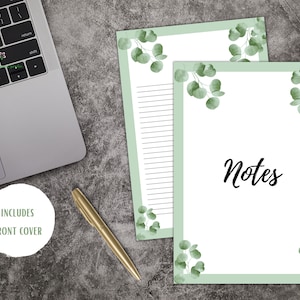 Personalisierte Blumen Eukalyptus Briefpapier Notizen Seite druckbare linierte Brief Briefpapier A4 Planer Einsatz Download Notizbuch Grüne Blume