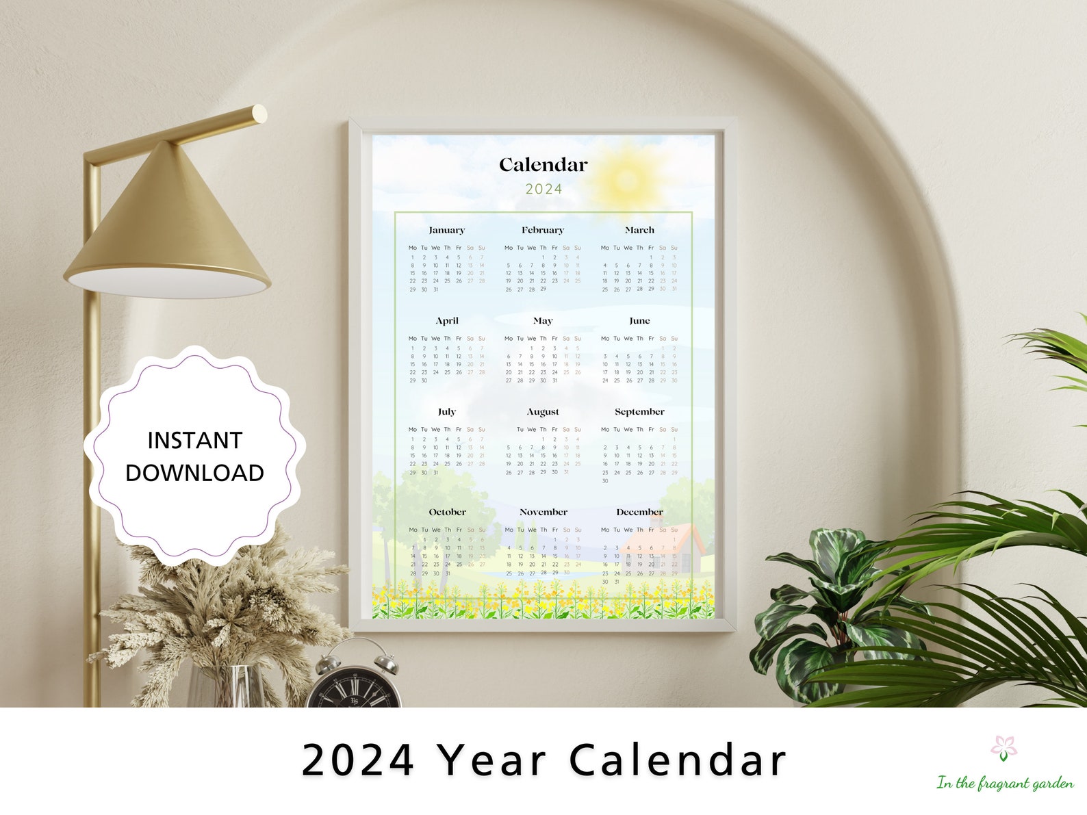 2024 Year at a Glance Calendar Month Schedule Printable Overview Wall ...