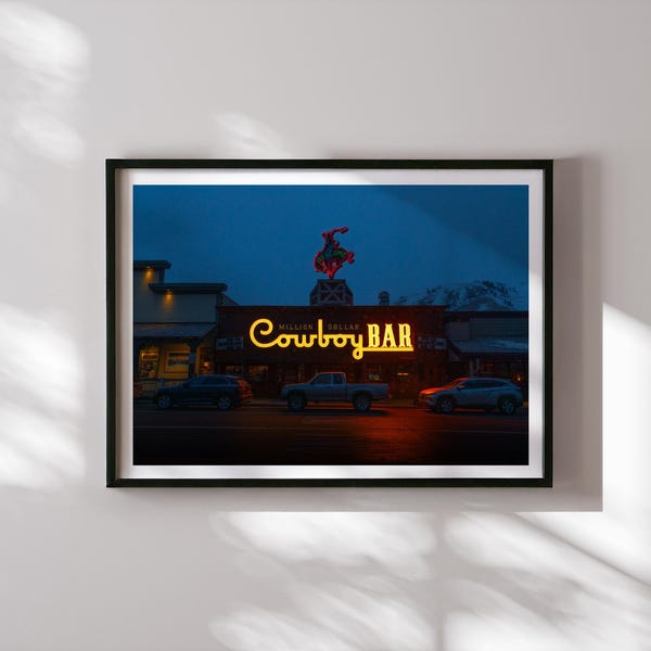 Jackson Hole Night Wall Art, Million Dollar Cowboy Bar Wyoming Print