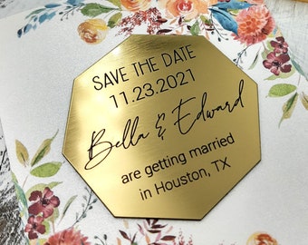 Wedding save the date magnets in gold, copper or silver