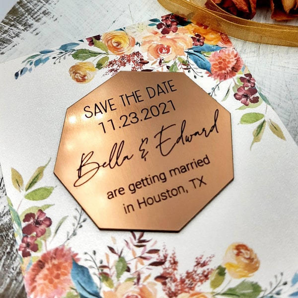 Save the Dates Magnets and Card Gold Etsy
