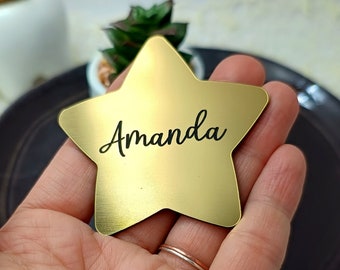 Wedding place settings - Personalized wedding favor magnets - Gold silver or copper name cards - Wedding name cards - Acrylic star magnets