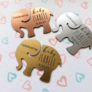 Baby shower favors - Personalized baby elephant magnet - Gold Silver Copper magnets - Party favors - Baby Shower Gifts for Guests