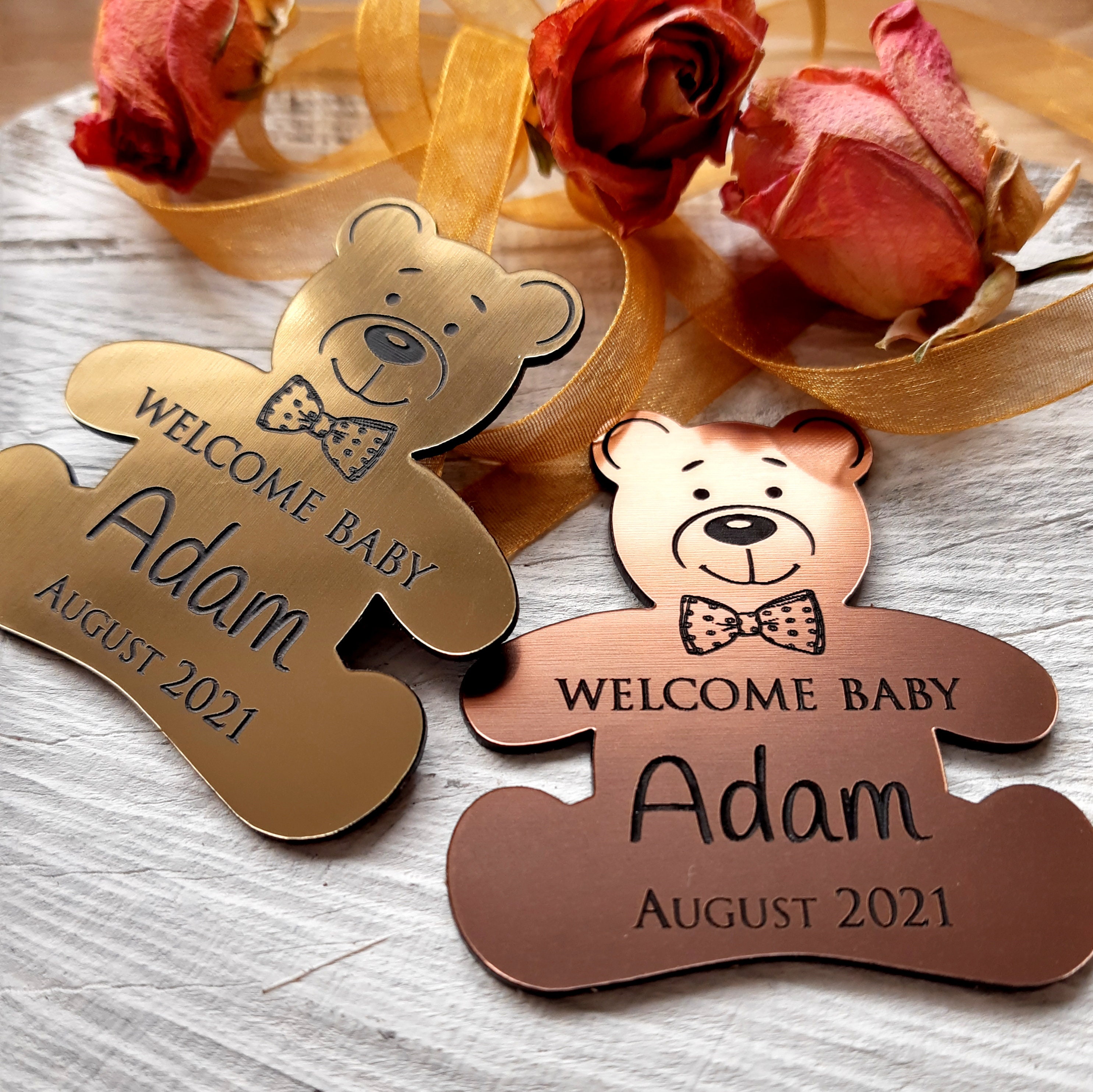 Teddy bear baby shower magnets - Baby bear magnets - Baby shower favors - gold, silver of copper - Party favors