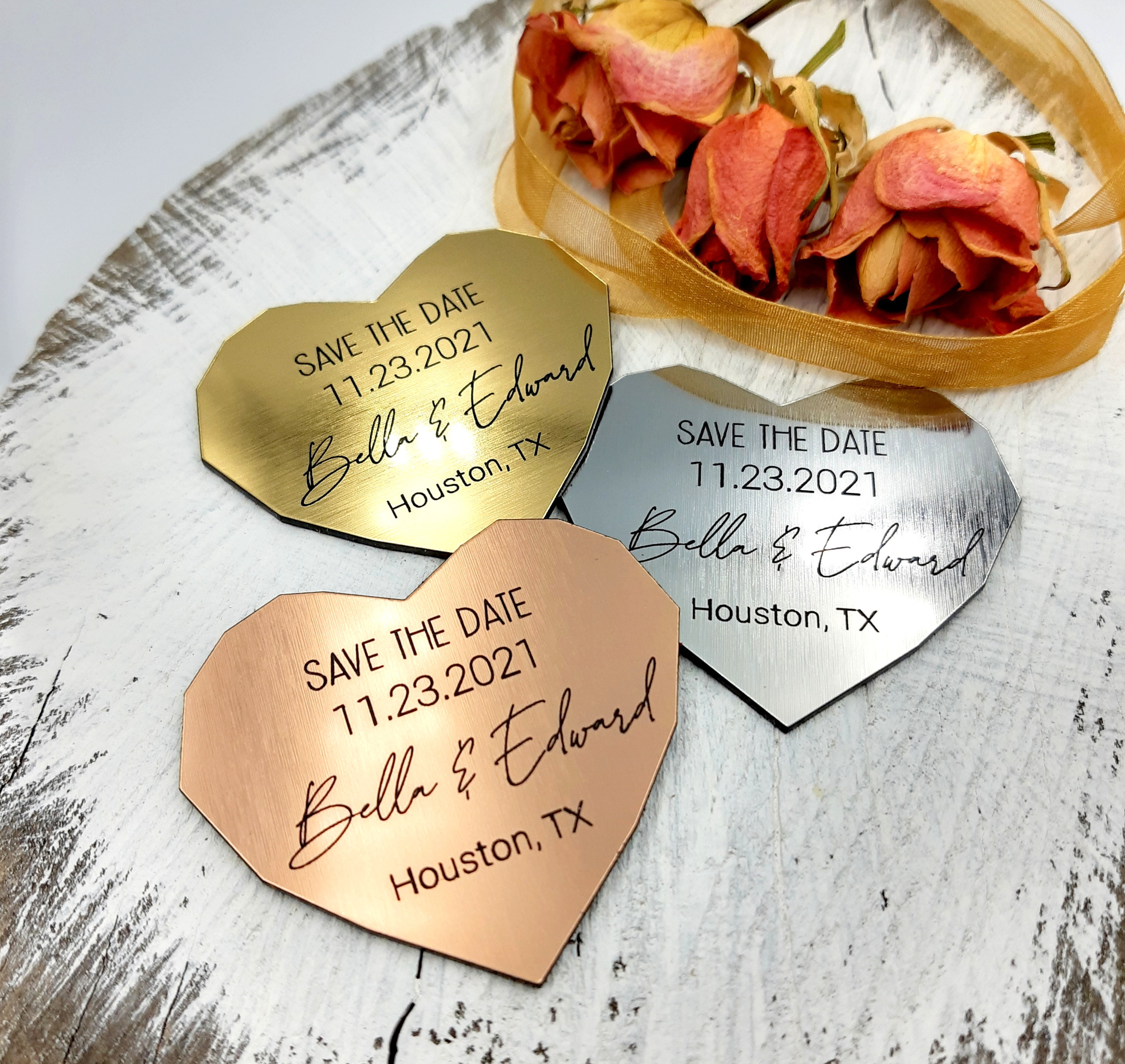 Wedding save the date shiny acrylic heart Etsy