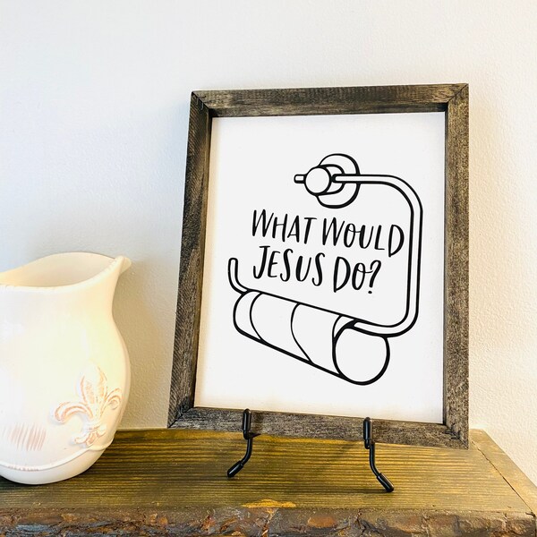 WWJD Reverse Canvas Sign, Rustic Bathroom Sign, Funny Bathroom Sign, Bathroom wall decor