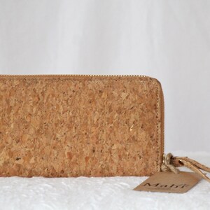 Monedero con cremallera de corcho liso natural vegano orgánico sostenible, regalo para ella