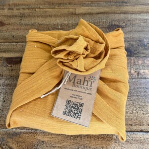 Reusable Fabric gift wrap made in USA, Furoshiki, Linen Squares, Solid Color, Planet-friendly Wraps Mustard