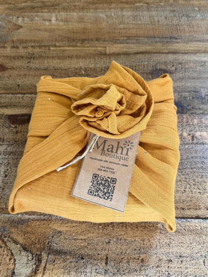 Reusable Fabric gift wrap made in USA, Furoshiki, Linen Squares, Solid Color, Planet-friendly Wraps Mustard