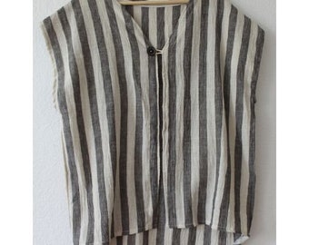 Organic Cotton Kimono with a Wooden Button, Cotton Shrug, Summer To Fall Layering in Style, Overlay top, Grey/White Stripes