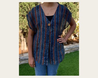 Organic Cotton Kimono with a Wooden Button, Cotton Shrug, Summer To Fall Layering in Style, Overlay top, Multi Color Stripes