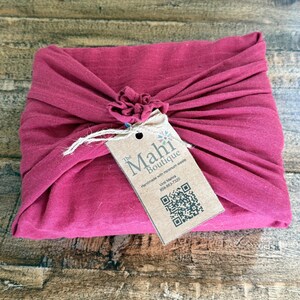 Reusable Fabric gift wrap made in USA, Furoshiki, Linen Squares, Solid Color, Planet-friendly Wraps Berry