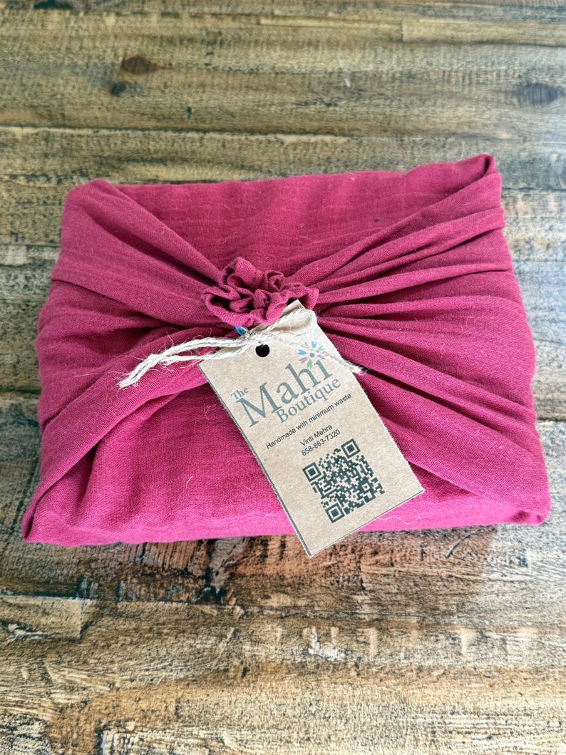 Reusable Fabric gift wrap made in USA, Furoshiki, Linen Squares, Solid Color, Planet-friendly Wraps Berry