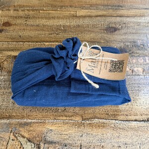 Reusable Fabric gift wrap made in USA, Furoshiki, Linen Squares, Solid Color, Planet-friendly Wraps Blue