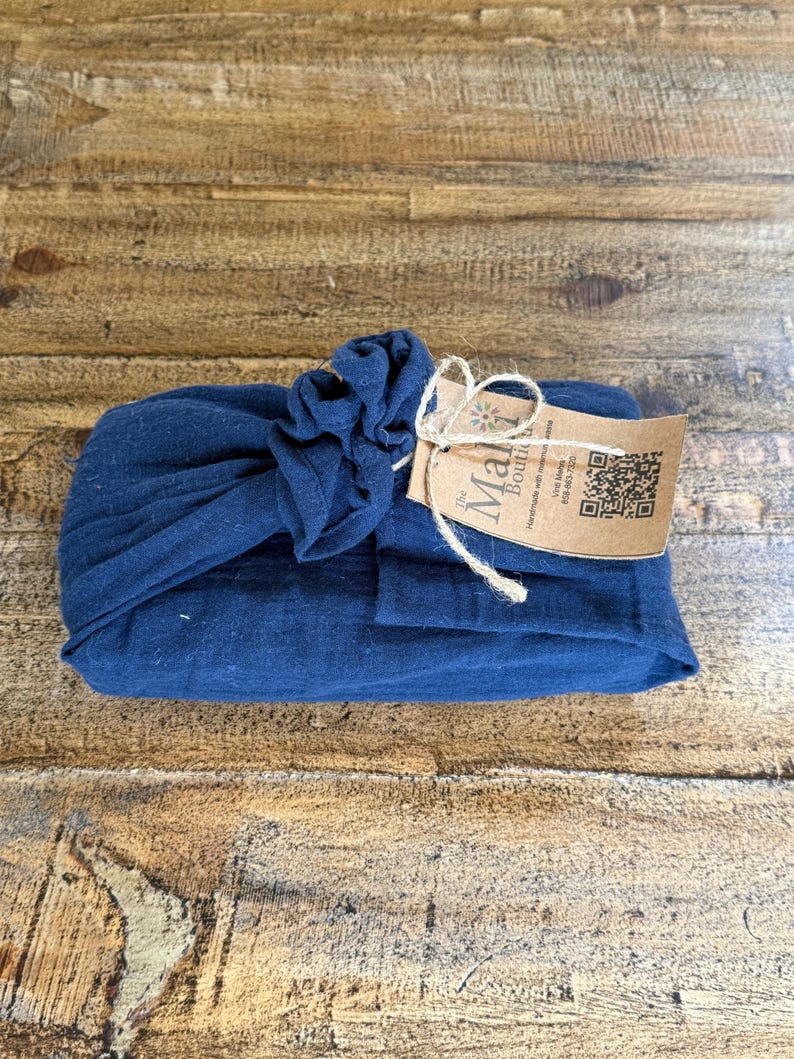 Reusable Fabric gift wrap made in USA, Furoshiki, Linen Squares, Solid Color, Planet-friendly Wraps Blue