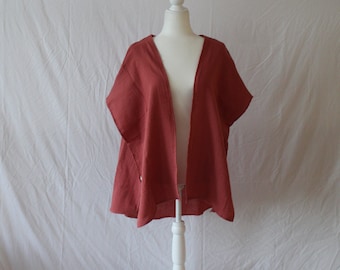 Linen Shrug: Brick Red Summer Layering Top