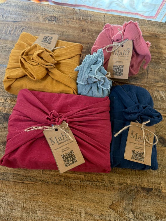 Reusable Fabric gift wrap made in USA,  Furoshiki, Linen Squares, Solid Color, Planet-friendly Wraps