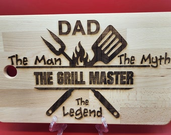Personalized Grill Master Cutting Board, Engraved Wood Gift for Dad